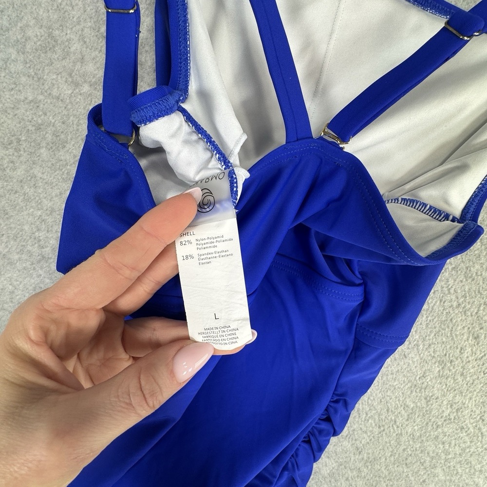 Charmo‎ One Piece Swimsuit L Royal Blue Shoulder Mesh Ruched NWOT Tummy Control - Picture 10 of 12